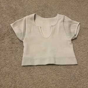 Gilly Hicks White Ribbed Seamless Short Sleeve V Neck Thick Top Shirt Size M